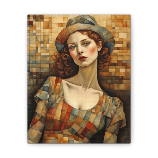 Patchwork Woman Portrait Pensative - Canvas Stretched