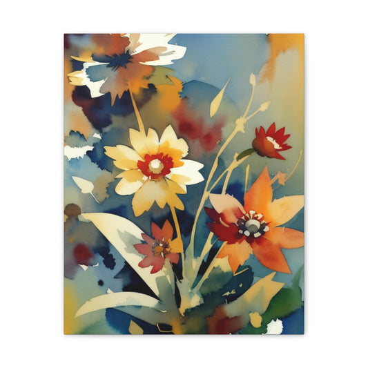 Abstract Colorful Flowers Canvas Stretched